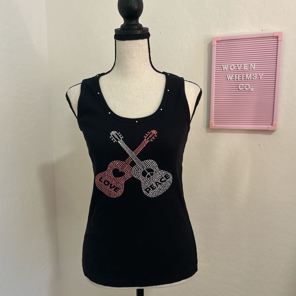 Black Tank Top with Love & Peace Guitar Design